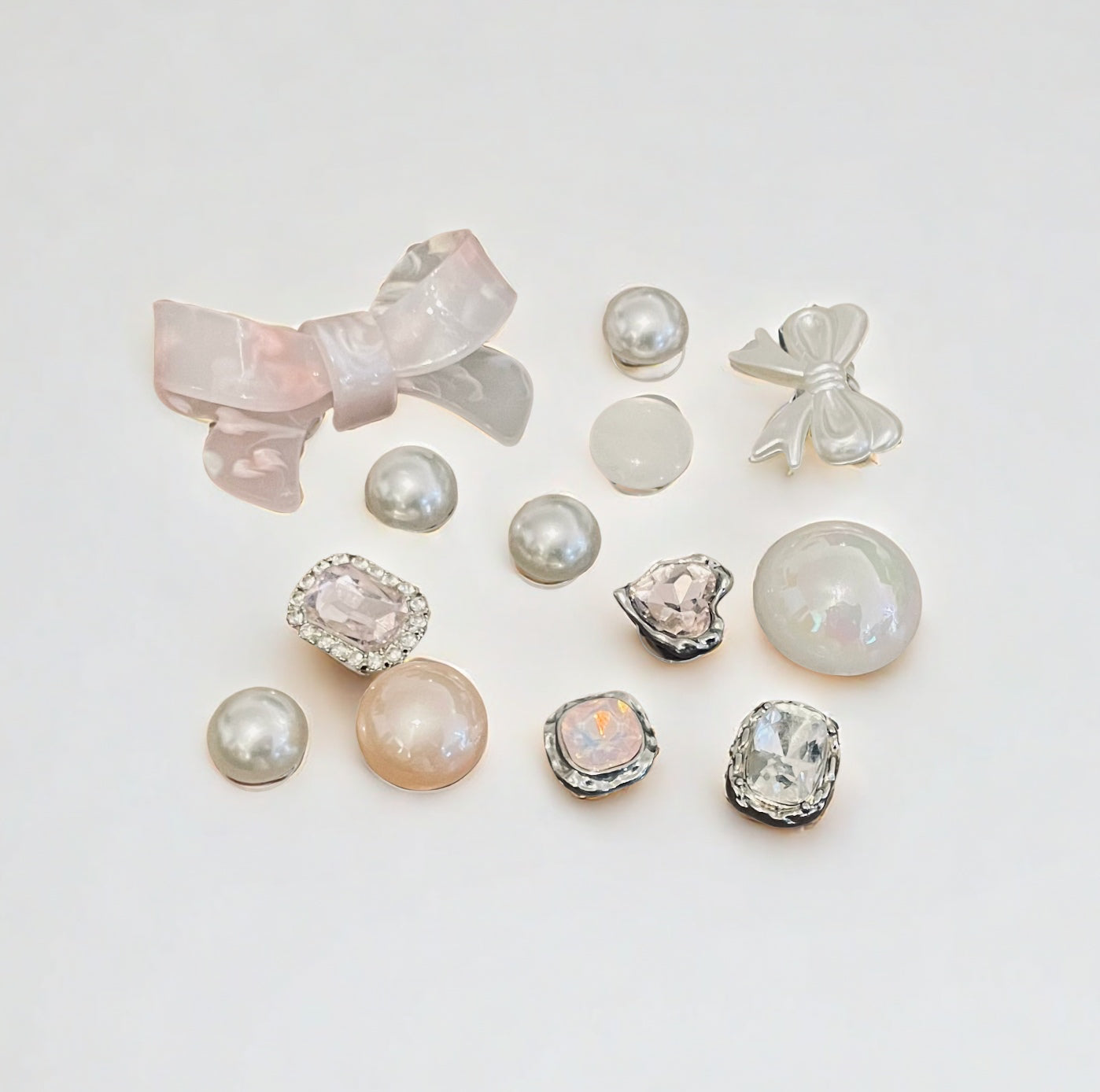 Blush Bow Pearl Crystal Charm Set