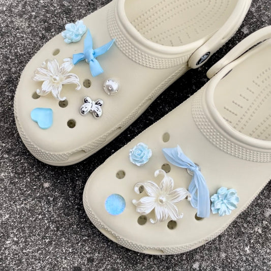 Blue Bow & Blossom Clog Charm Set