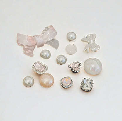 Blush Bow Pearl Crystal Charm Set