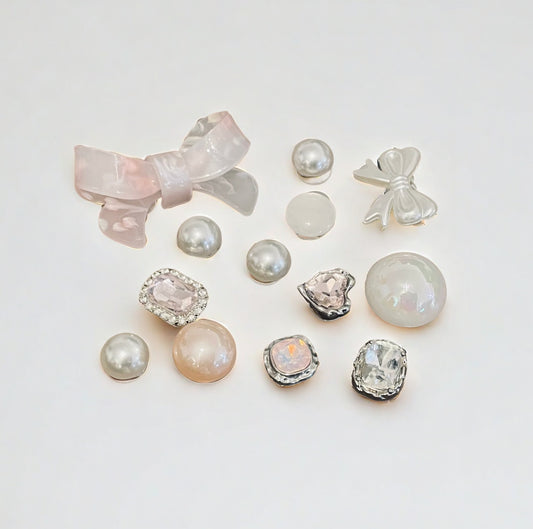 Blush Bow Pearl Crystal Charm Set