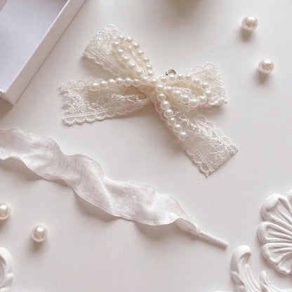 Ivory Pearl Bow & Ribbon Shoe Charm Set