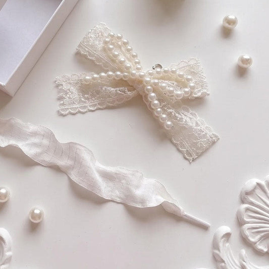 Ivory Pearl Bow & Ribbon Shoe Charm Set