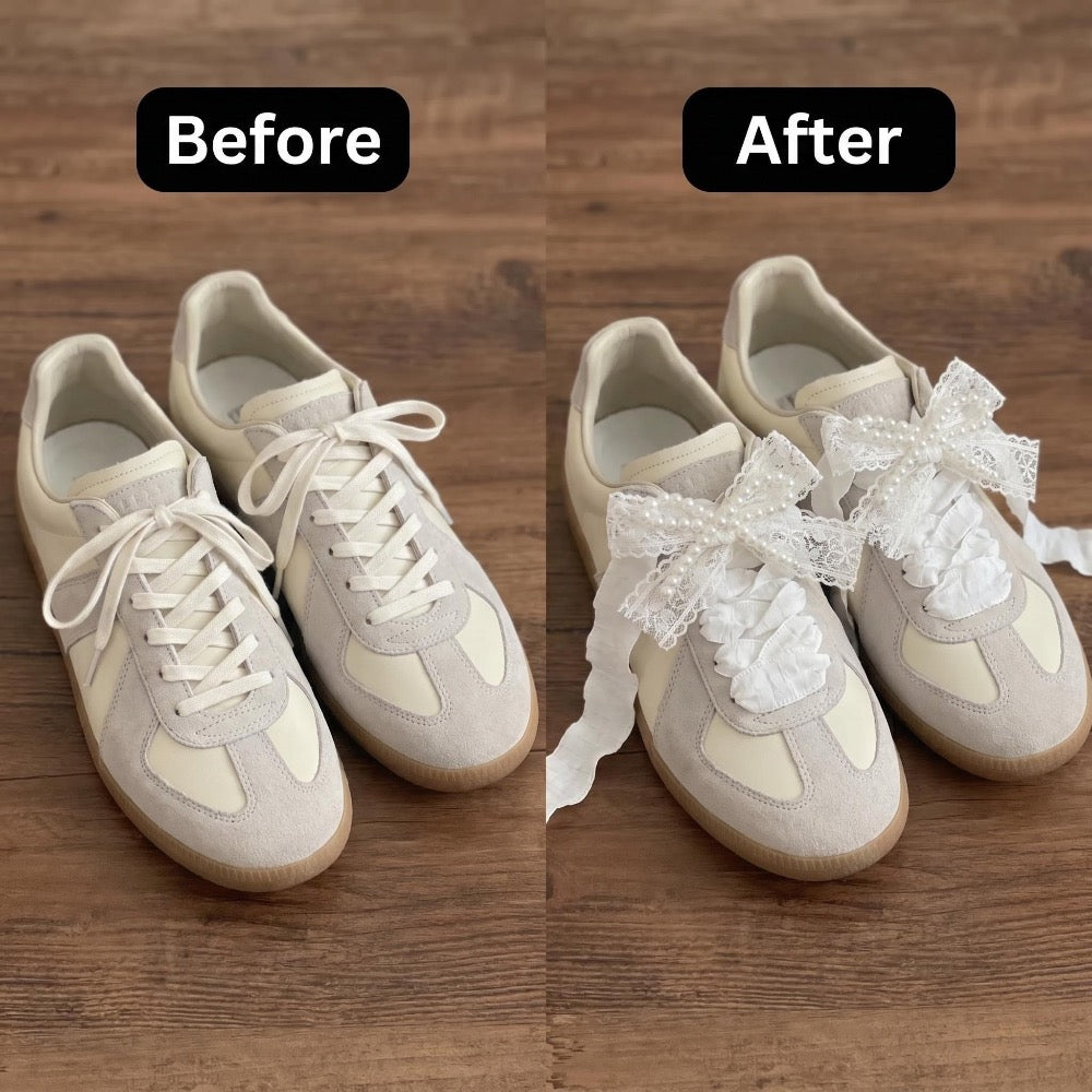 Ivory Pearl Bow & Ribbon Shoe Charm Set