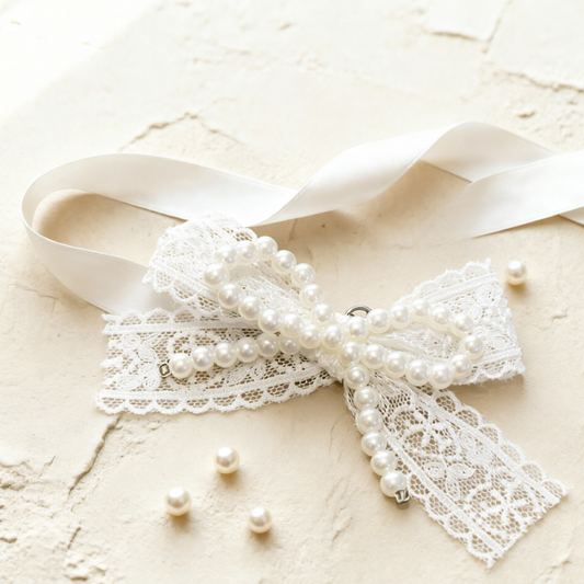 Satin laces & Pearl Lace Bow Charm Set