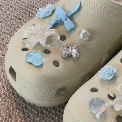 Blue Bow & Blossom Clog Charm Set